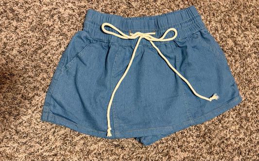 Drawstring Waist Denim Skort