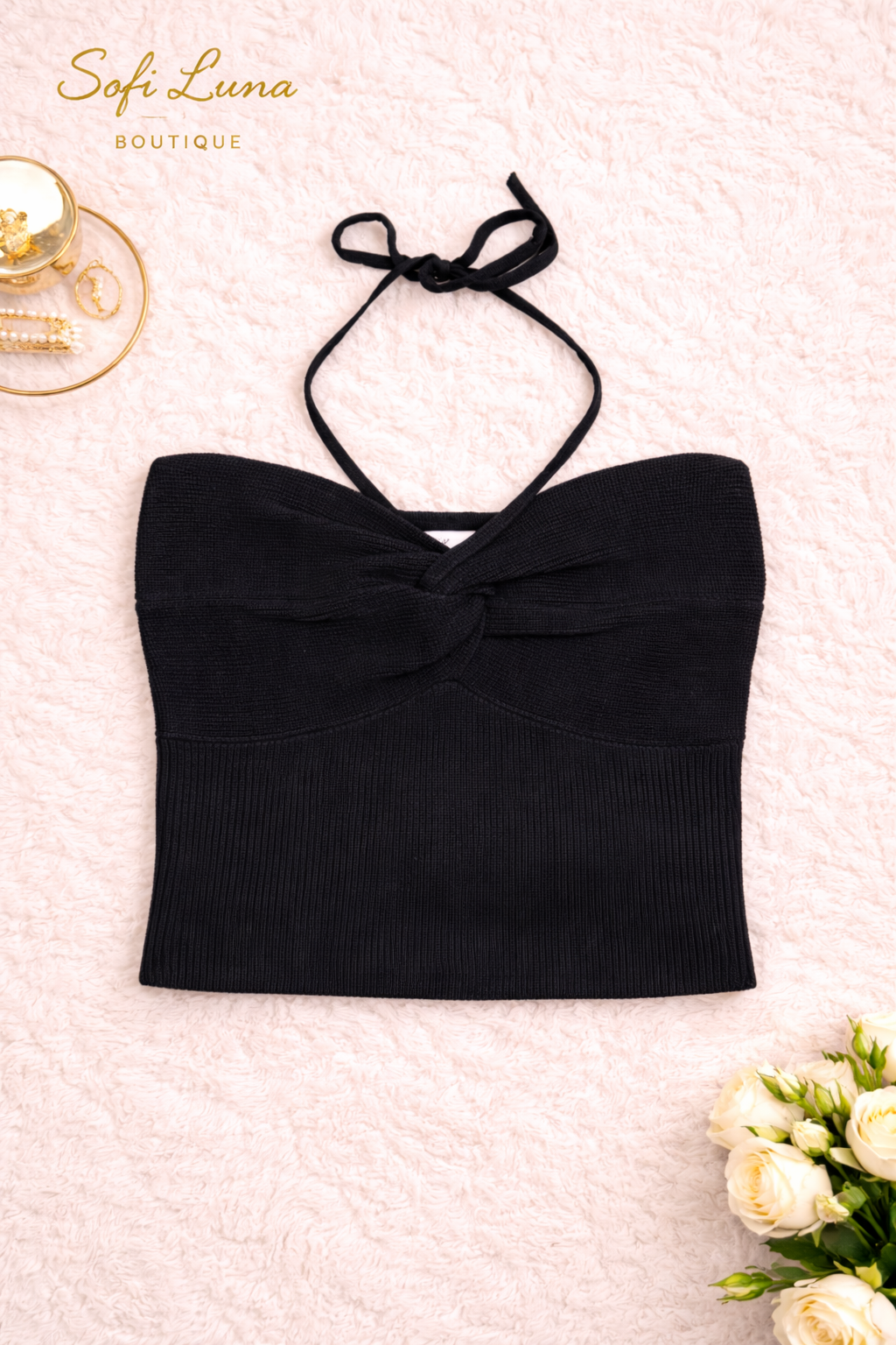 Ribbed Halter Top With Twist