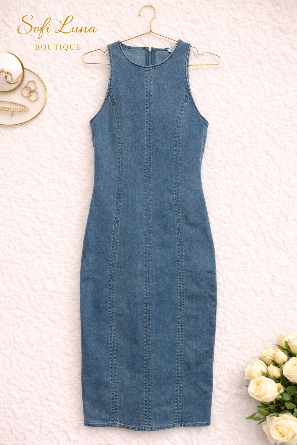 Sleeveless Denim Midi Dress