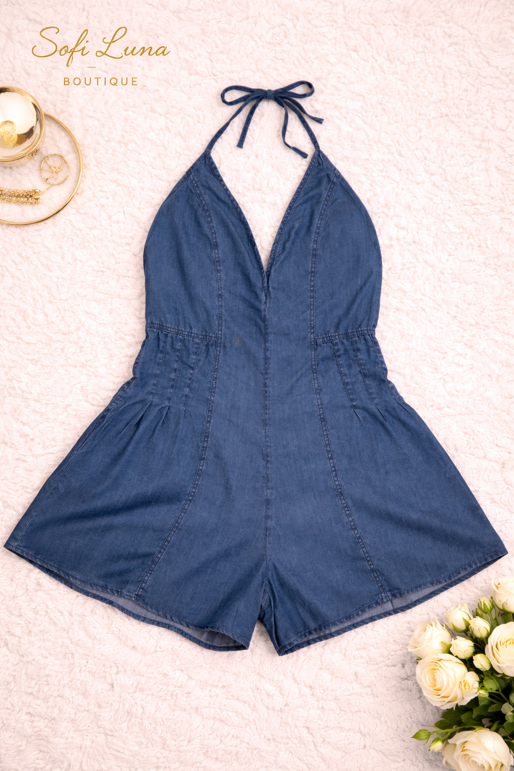 Cindy V-neck Denim Romper