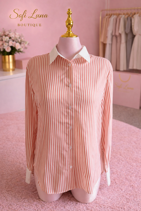 Contrast Collar Cuff Striped Dress Shirt