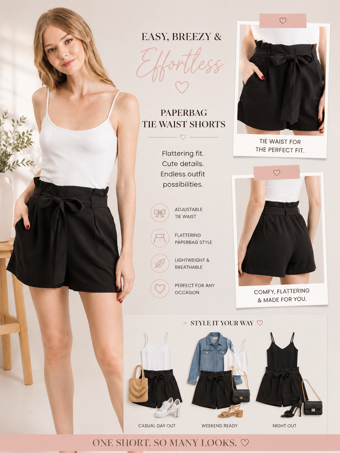 Front tie waist shorts